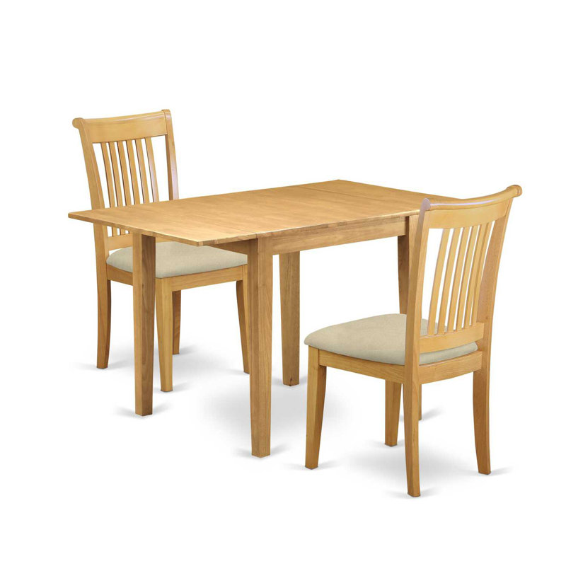 3 Piece Modern Dining Table Set Contains a Rectangle Wooden Table with Dropleaf and 2 Linen Fabric Kitchen Dining Chairs, Oak