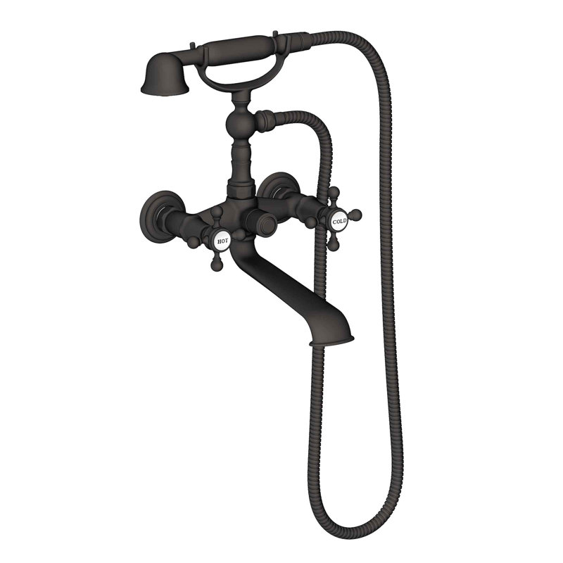 Chesterfield Wall Mount Exposed Tub & Hand Shower Set, Flat Black