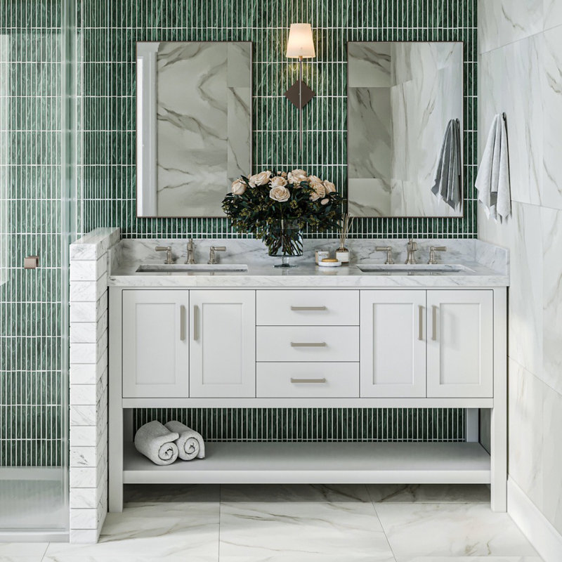 Magnolia Bath Vanity Oval Basin, White, Carrara White Marble, Rectangle 