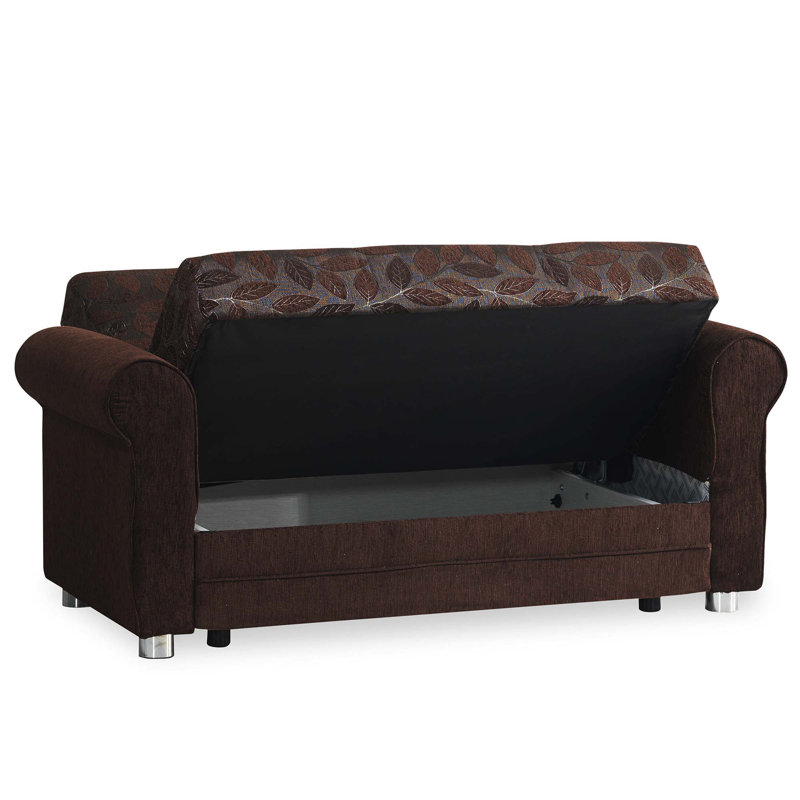 Rio 63 in. Fabric Upholstered 2-Seater 3-in-1 Sleeper Loveseat with Storage, Dark Brown