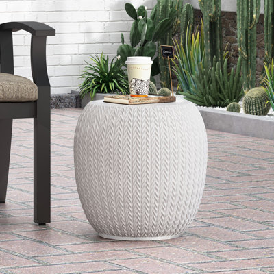 Outdoor Lightweight Concrete Side Table with Charming Braided Pattern, Perfect for Durable and Stylish Outdoor Decor