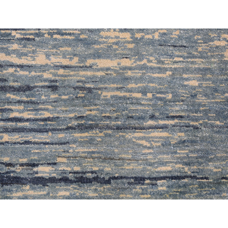 Tapis décoratif bleu en laine de conception unique 10 pi 1 po x 14 pi 1 po chante noué à la main