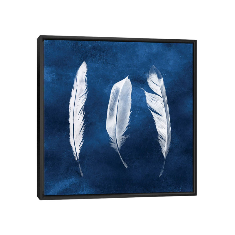 Reproduction d'art graphique sur toile «Cyanorph Feathers II», H 26 po x l 26 po x P 1,5 po, Toile avec cadre noir