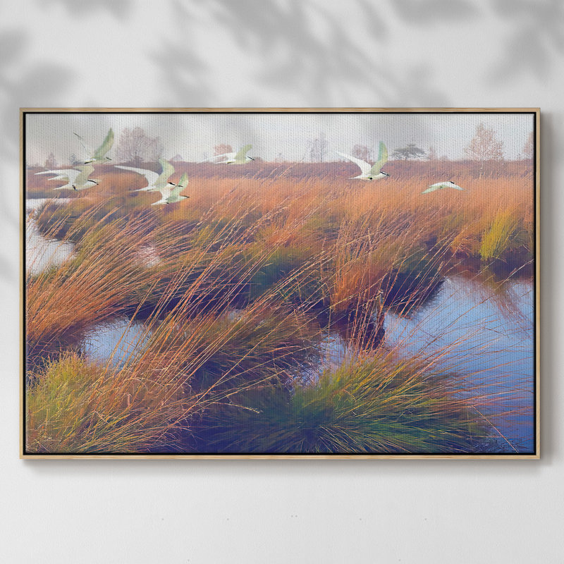 Marshland Hues II, peinture sur toile encadrée, Cadre en bois naturel, H 27 po x l 41 po x P 2 po