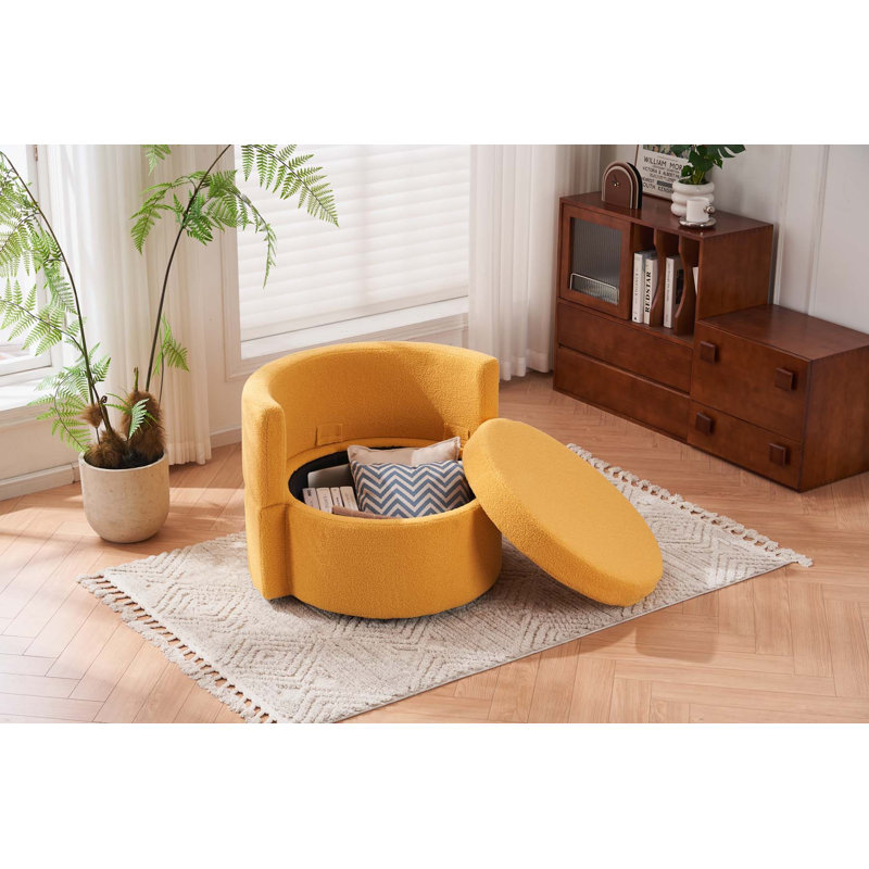 Chaise pivotante et de rangement avec coussin de dossier pour le salon, Peluche jaune