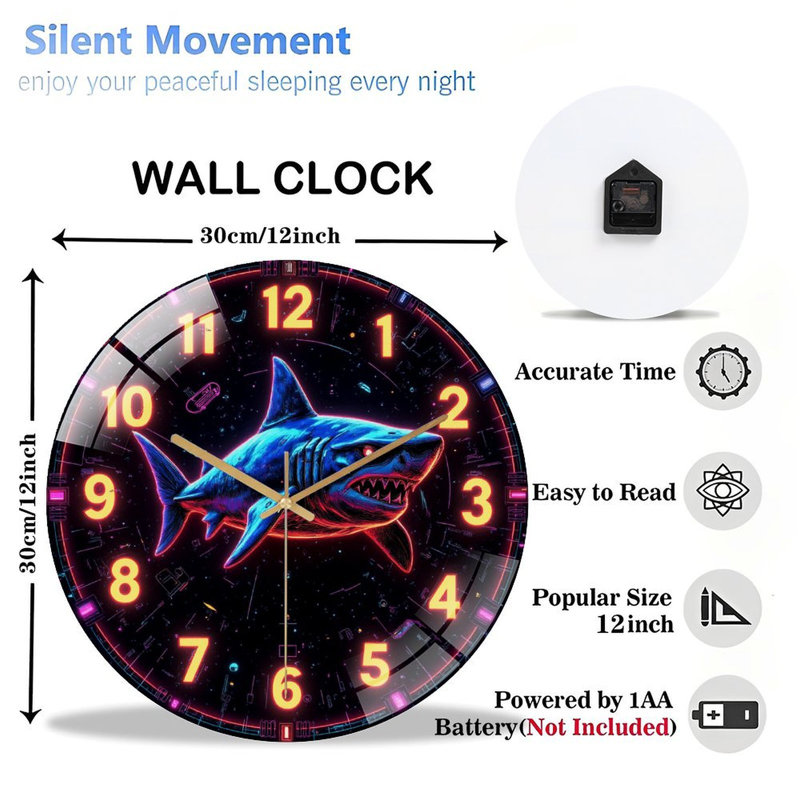 Horloge murale Neon Shark
