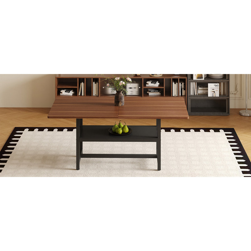 Walnut Textured MDF Dining Table With Storage Platform, 71 X 35.4 Inch | Gift Idea, Walnut