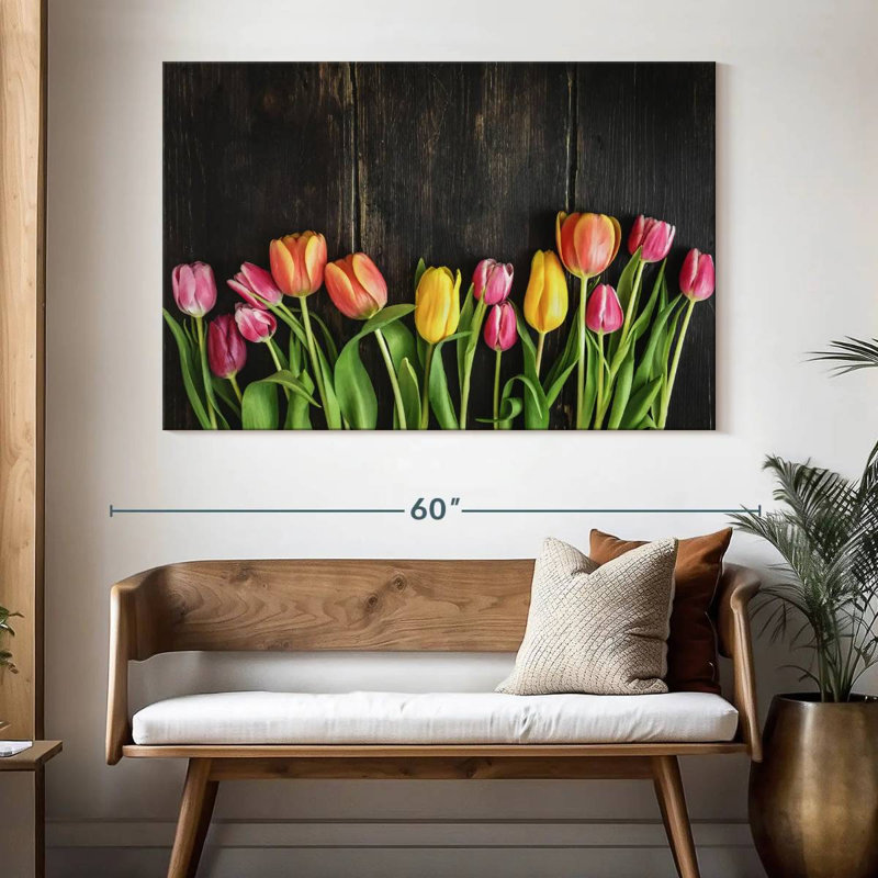 Harnek tulipes sur bois, H 34 po x l 51 po
