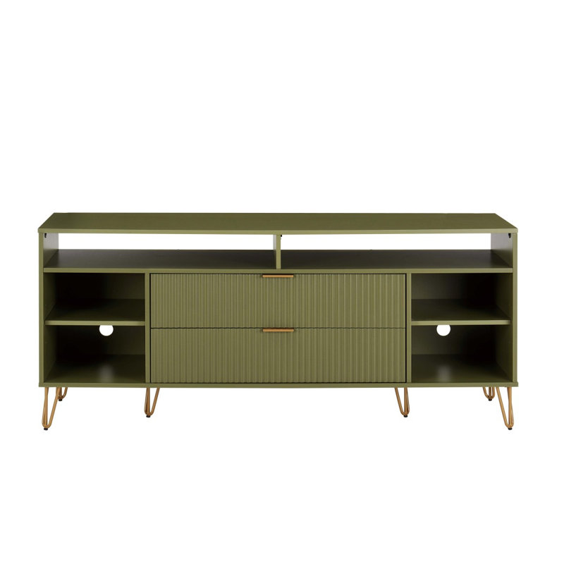 Meuble télé cannelé 63 po Dumbo, Olive Green/Gold