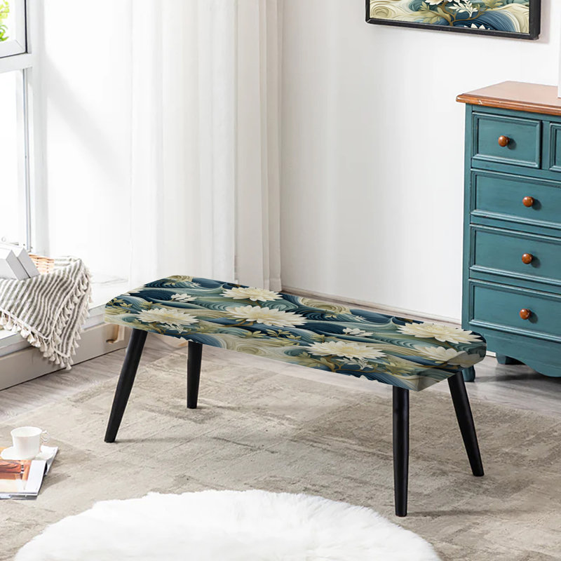 Banc rembourré floral blanc et bleu zen
