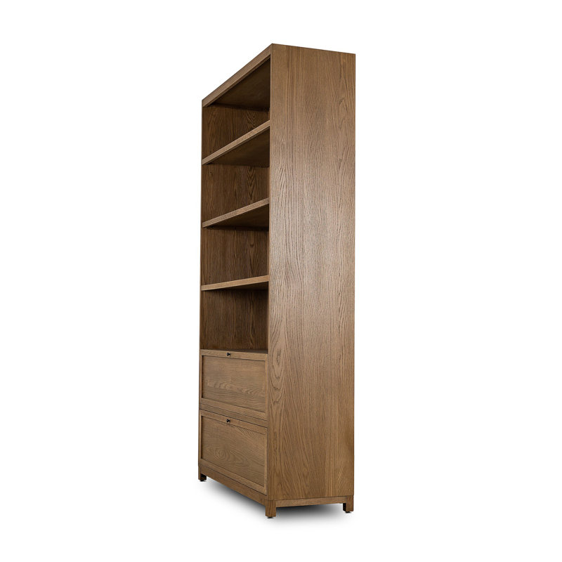 Millie Bookcase-Drifted Matte Black Veneer, Drifted Oak Solid