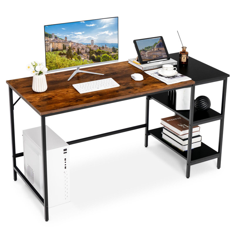 Coarben L-Shaped Metal Base Computer Desk, Brown/Black