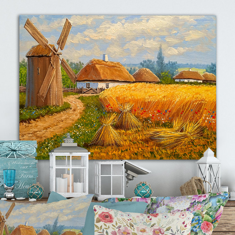 Vieux village rustique Lanscape - peinture sur toile, H 8 po x l 12 po x P 1 po, Toile tendue