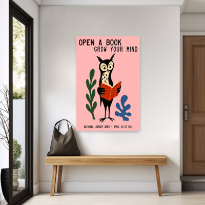 Whimsical Reading Owl Abstract Modern Retro Bird Owl Nature Plant Wall Art Print