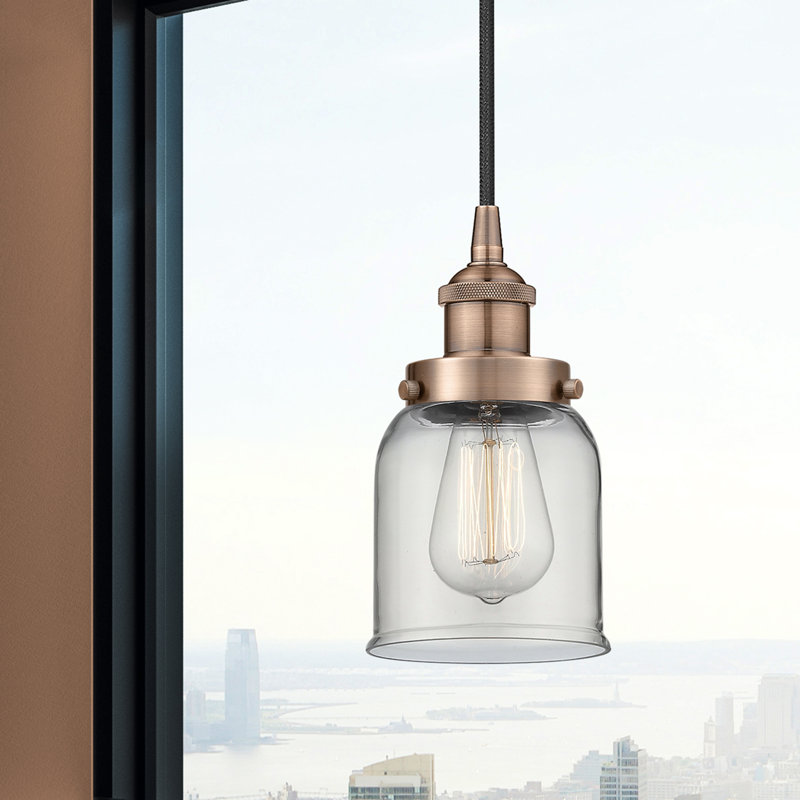 Luminaire suspendu en forme de cloche à 1 lumière Bostonia, H 9,5 po x l 5 po x P 5 po, Transparent, Cuivre