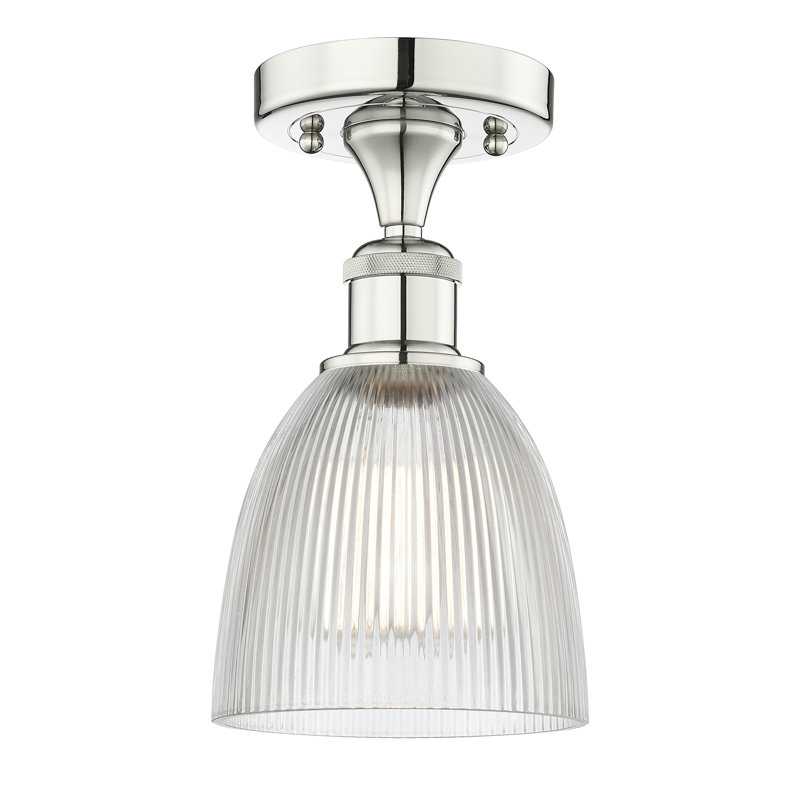 Plafonnier semi-encastré en verre Philomene, Nickel poli, H 9,13 po x l 6 po x P 6 po, Transparent