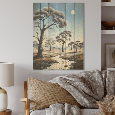 African Baobab Trees At Night - Tree Baobab Wood Art On Natural Pine Wood