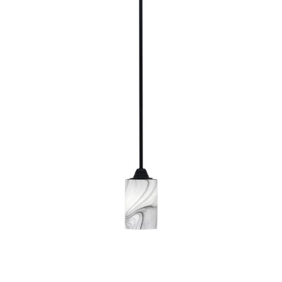 Luminaire suspendu Paramount, fini noir mat avec verre tourbillon onyx de 4 po