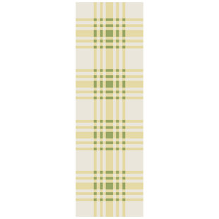 Tapis jaune chartreuse en laine tissé à plat à la main Happy Cottage
