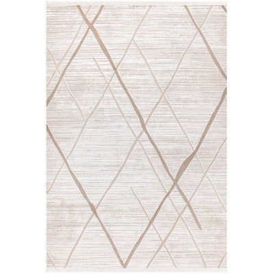 Tapis en acrylique beige à motif rayé fabriqué à la machine Acencion | 45880-bej