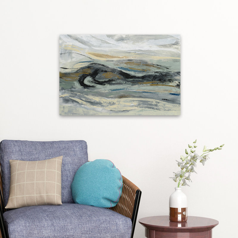 Estuaire - Abstrait beige noir brun, H 24 po x l 16 po
