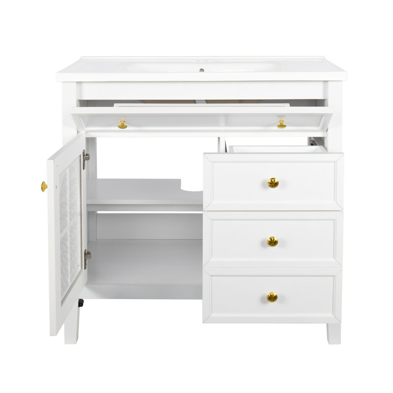 Meuble-lavabo de salle de bain 35,6 po Mid-Century, Blanc