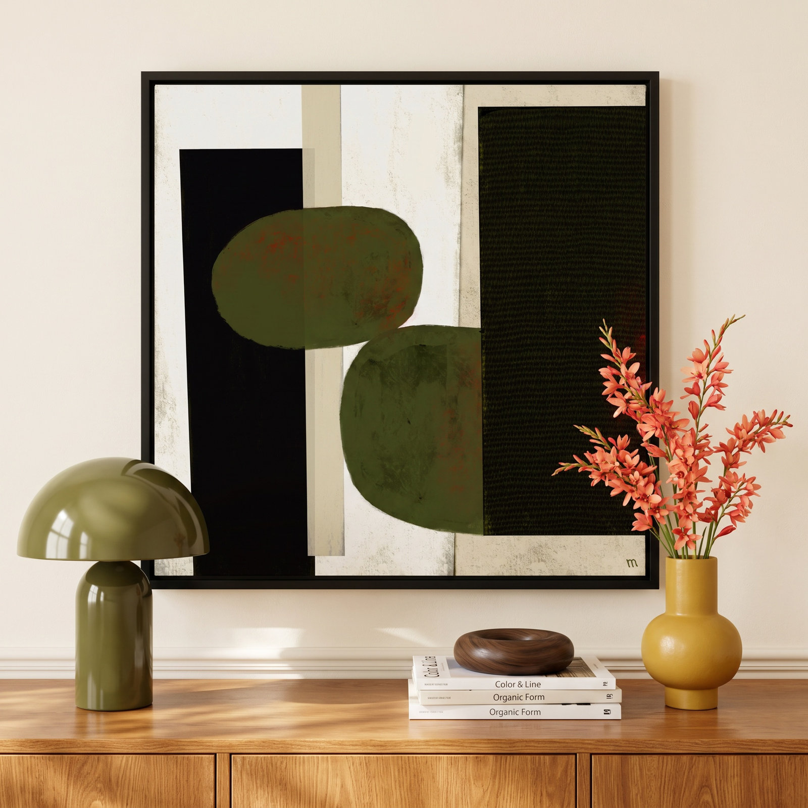 " Collage 1 " Painting, 36" H x 36" W x 1.25" D, Black Framed Paper
