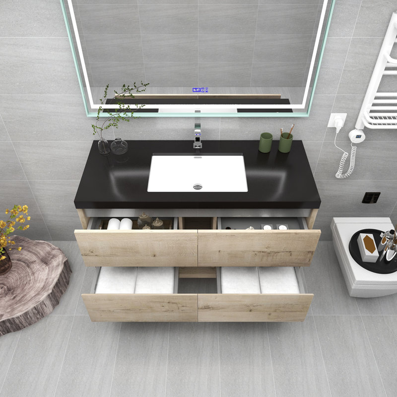 Ensemble de meuble-lavabo mural simple 48 po Lause Kody, Chêne clair