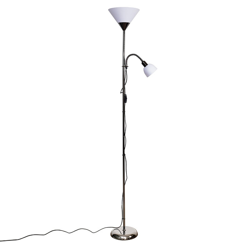 Hatton 176cm Torchiere Floor Lamp, Black Chrome, Yes