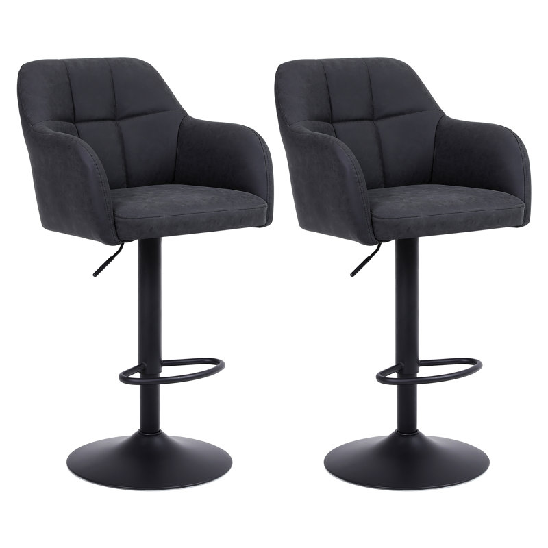 Adjustable Bar Stools with Armrests and Matte Base for Kitchen Island, Black
