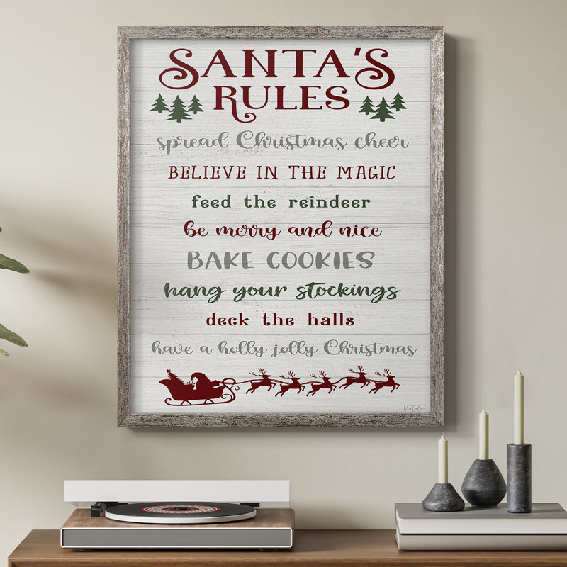 «Santa's Rules», reproduction encadrée - bois massif, H 21 po x l 17 po