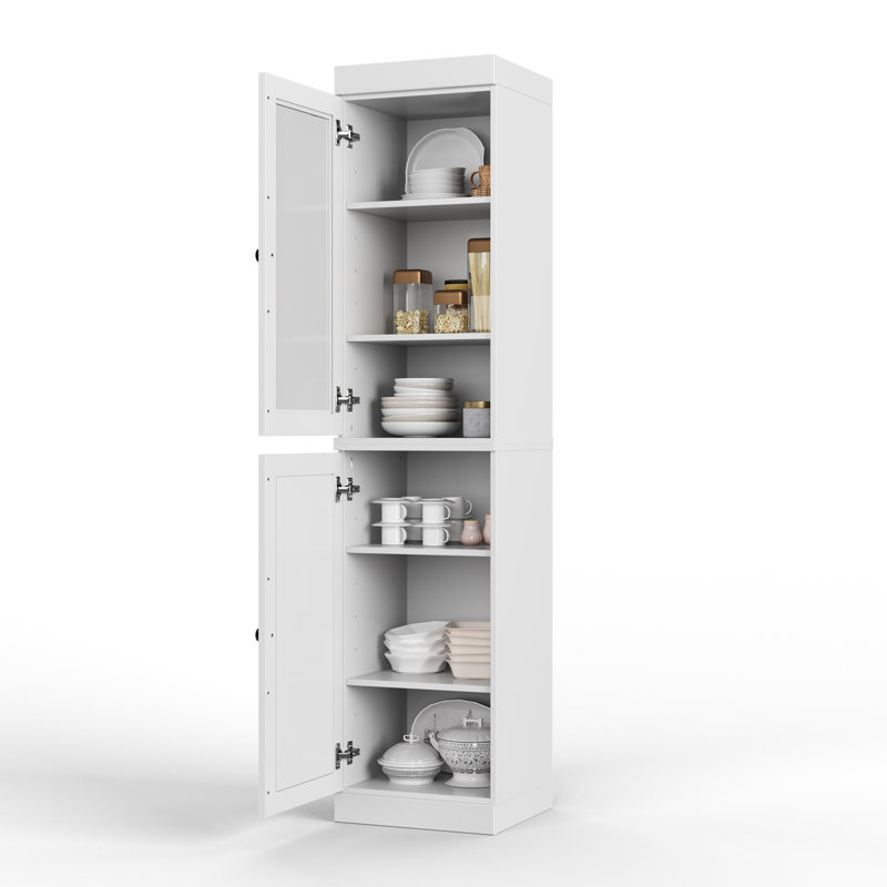 Armoire de rangement de garde-manger 100% en bois massif 16,5 po Jaylena avec portes en verre transparent et tablettes réglables