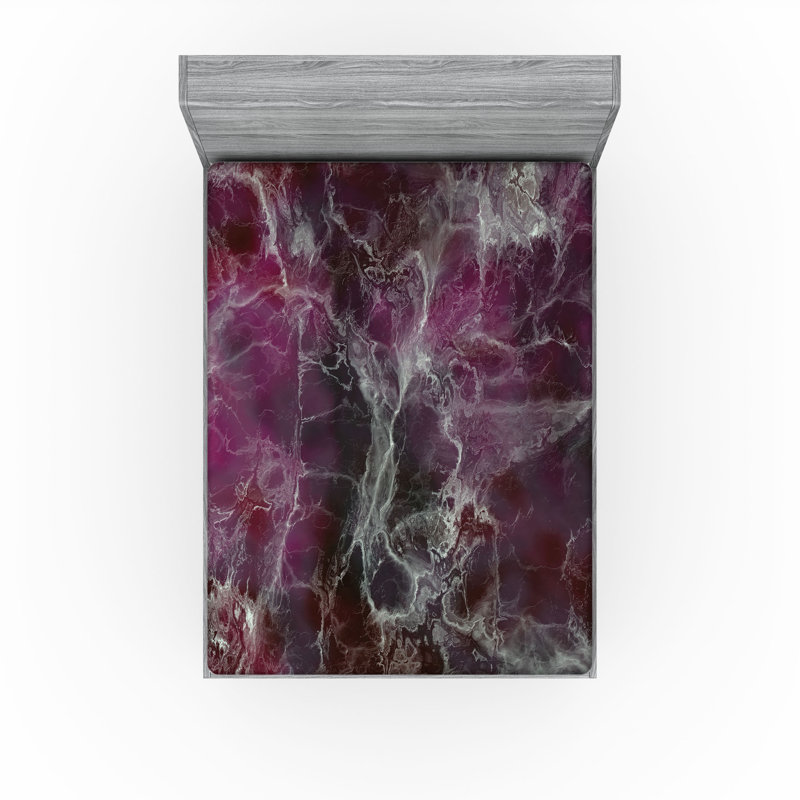 Drap-housse Ambesonne, Marbre gris anthracite / magenta, Drap-housse grand