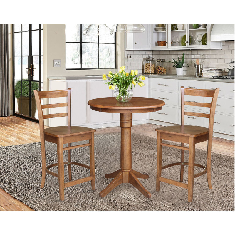 3 - Piece Counter Height Solid Wood Dining Set, 35.9" H x 30" L x 30" W, Distressed Oak