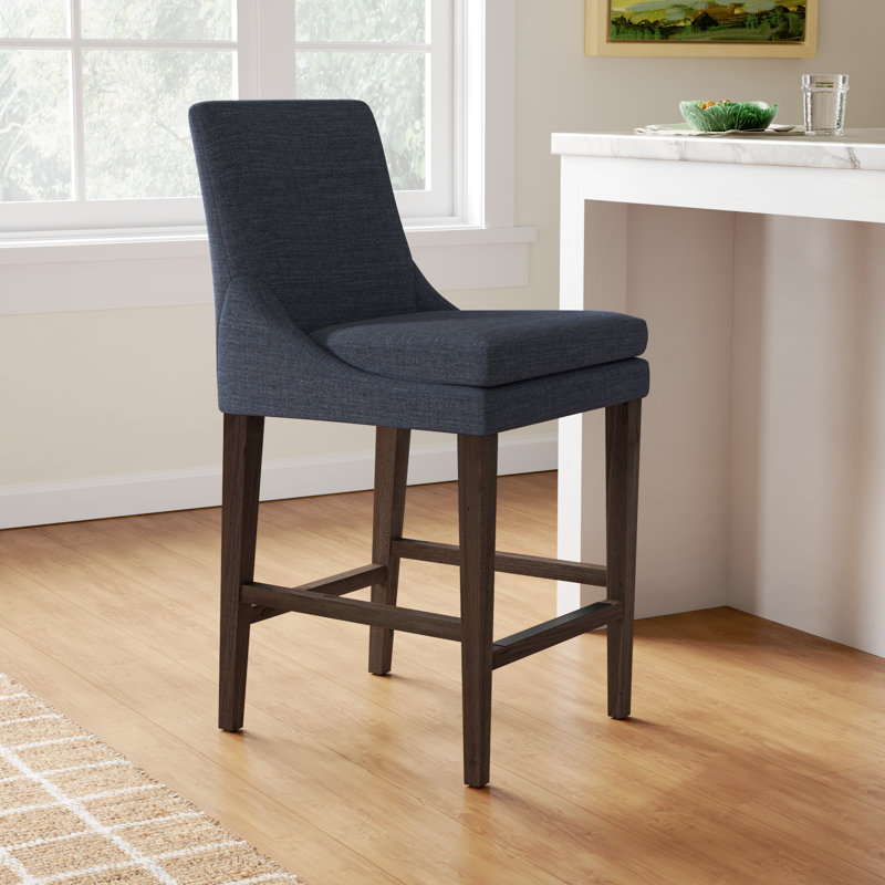 Niara Upholstered Counter & Bar Stool, Counter Stool (26” Seat Height), Effie Indigo Performance Linen