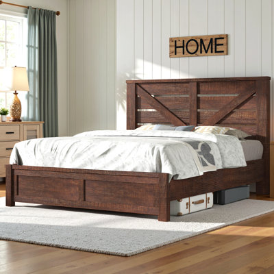 Tryston Farmhouse Bed Frame with 49.2" Barn Door Headboard