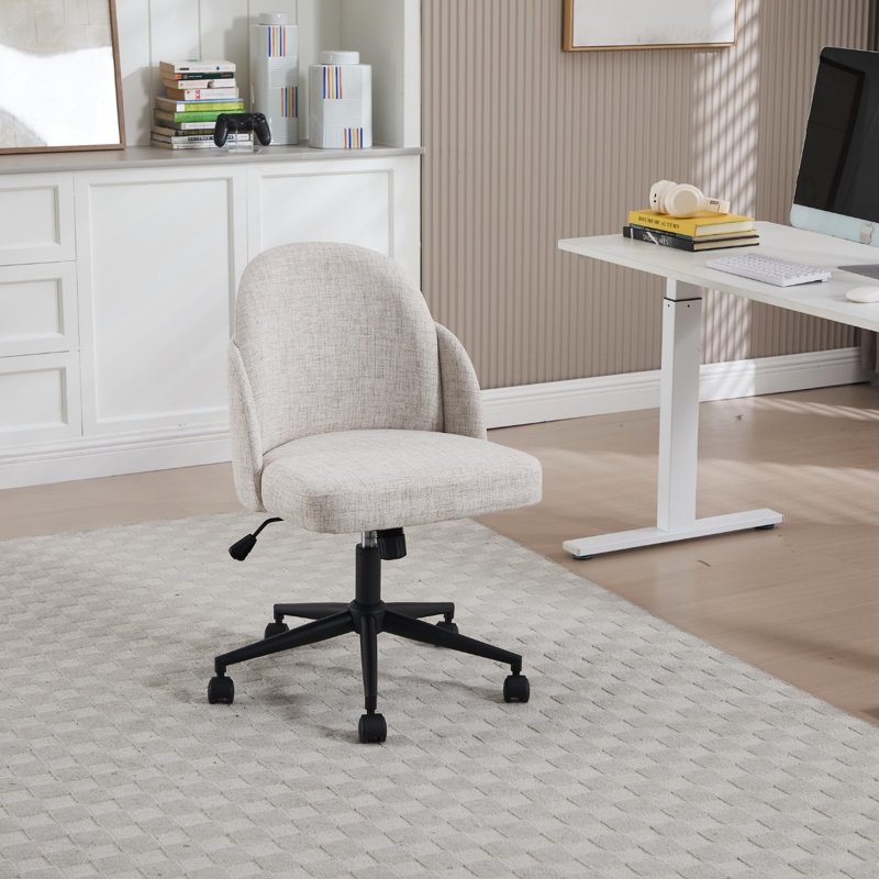 Wahson Office Chair in Linen Fabric Modern Swivel Desk Charir Height Adjustable for Bedroom Office Workplace, Khaki, Grey