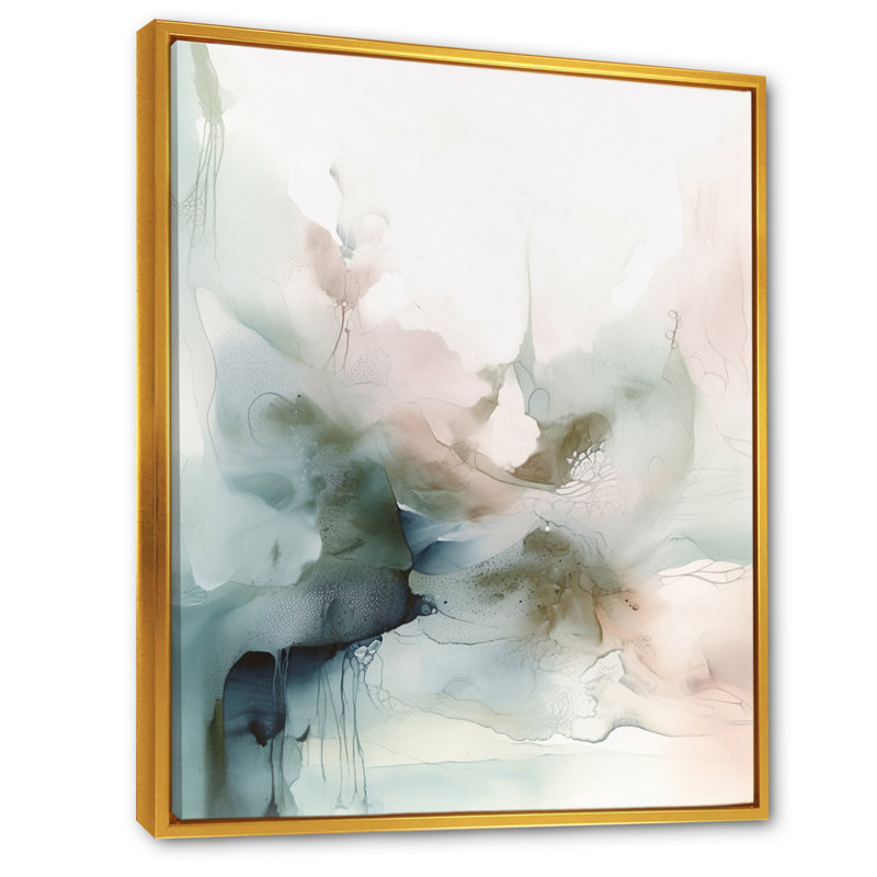 «Green and Cream Essence Of Modernity II», art mural abstrait en marbre, H 32 po x l 24 po, Reproduction avec cadre flottant