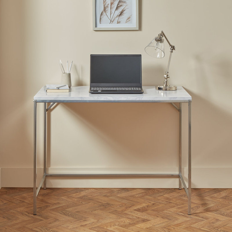 Kalyssa Metal Base Writing Desk, White, Light Grey
