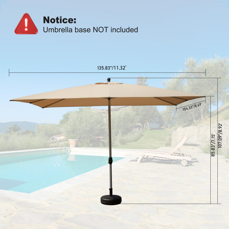 Parasol de patio rectangulaire à manivelle, beige (base non incluse), Beige