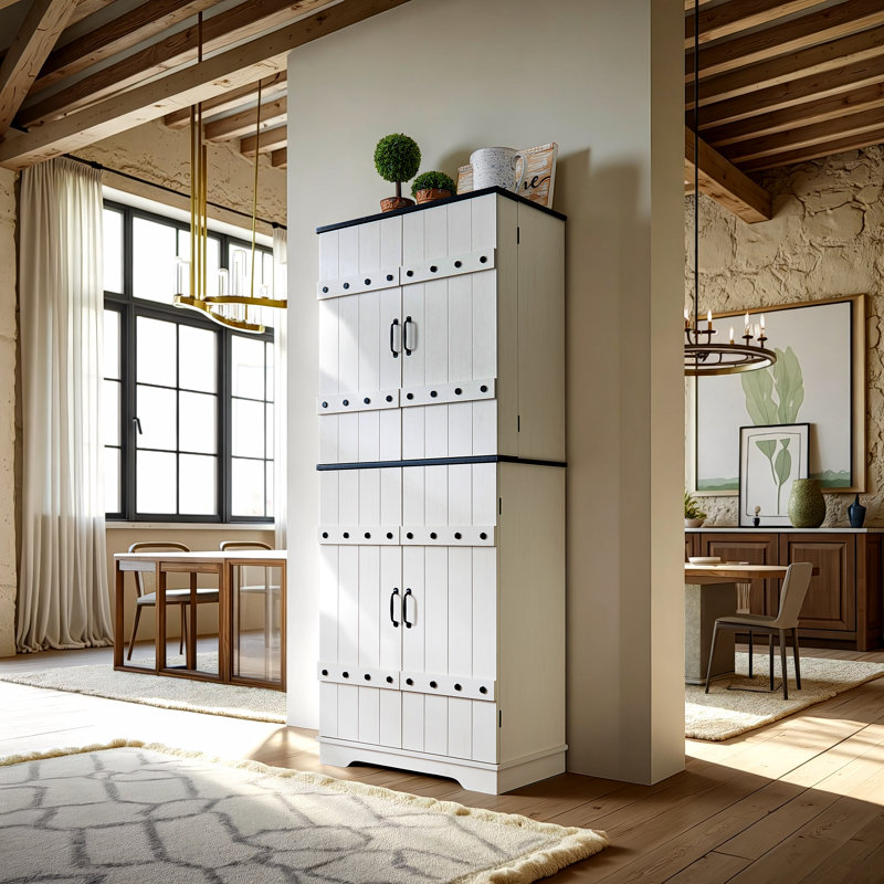 Grand garde-manger de style campagnard de 72 po Kenzo, blanc, Blanc