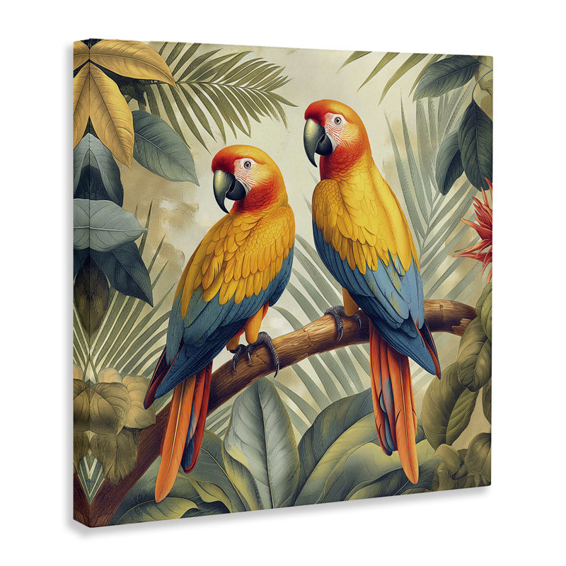 «Perroquet duo sur branche» par Steve Hunziker, H 30 po x l 30 po