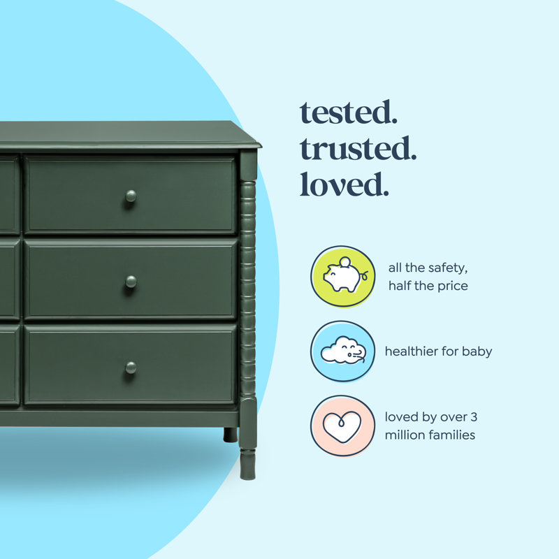 Forest Green Wood Spindle 6-Drawer Nursery Dresser