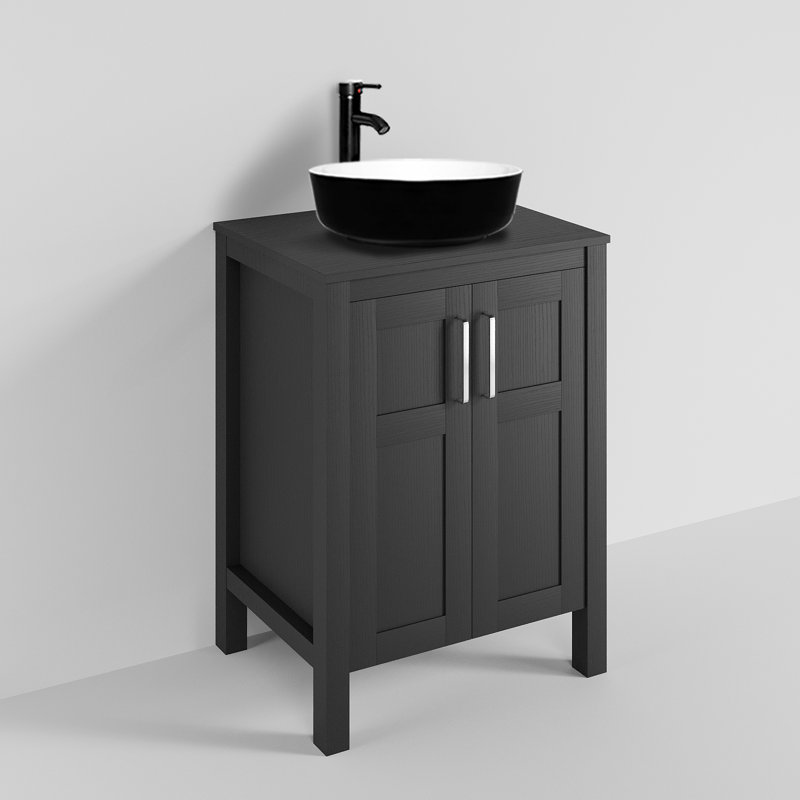Kreutzer 24.4'' Single Bathroom Vanity with Manufactured Wood Top, Black, Black, Circular