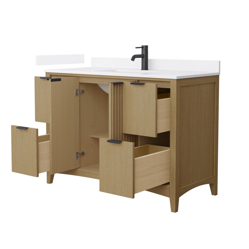 Palmilla 48" Freestanding Single Bathroom Vanity with Cultured Marble Top, Beige / Matte Black, 48", White Cultured Marble
