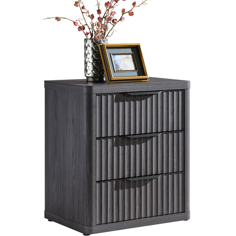 Table de chevet cannelée 25 tiroirs 25,6 po, Gris foncé, Ensemble de 2