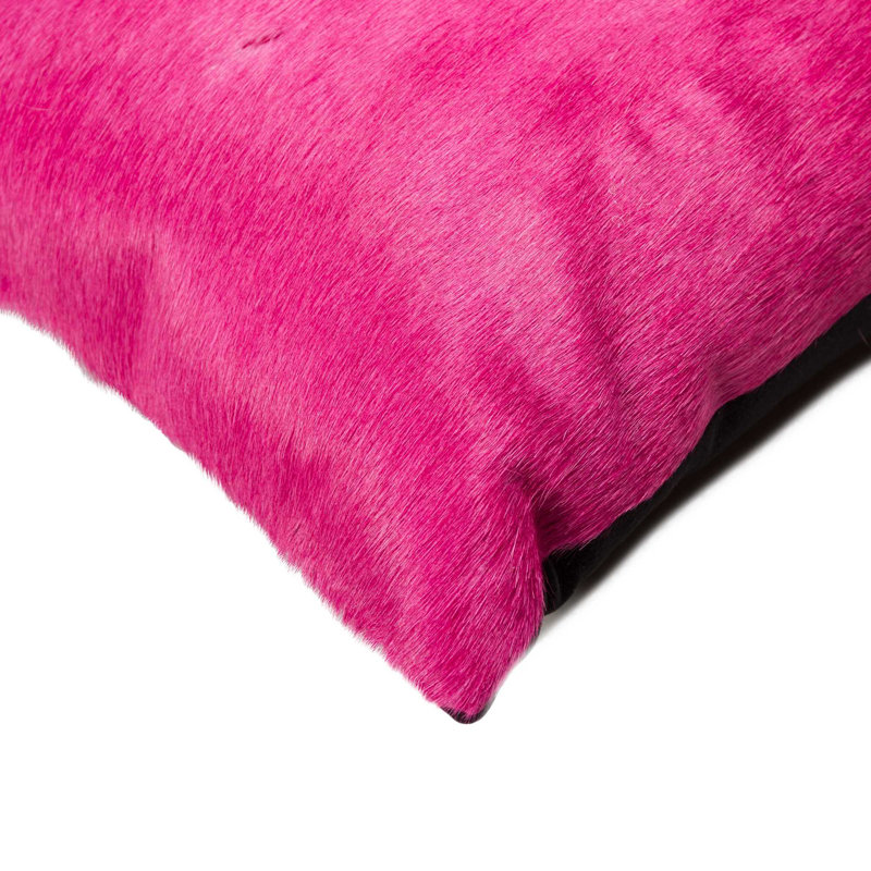  (Set of Two) 12" X 20" Cowhide Lumbar Throw Pillow, Fuschia