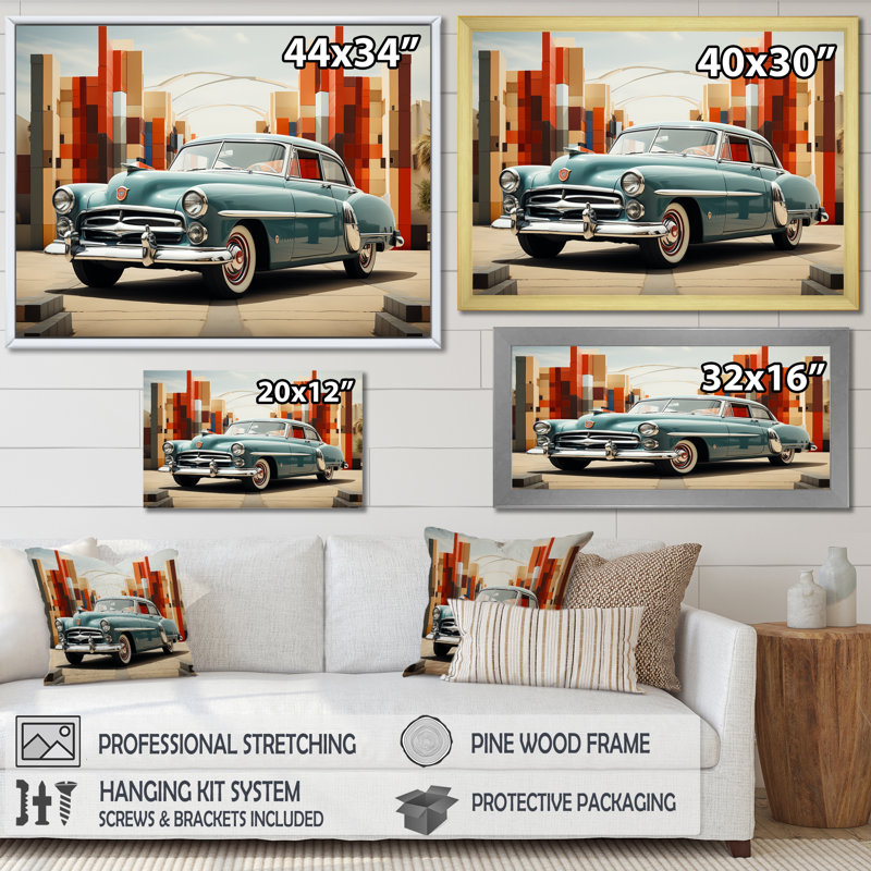 «Cubist 1950S Car Vintage Evolution» sur impression sur toile, H 16 po x l 32 po x P 1 po, Cadre doré simple