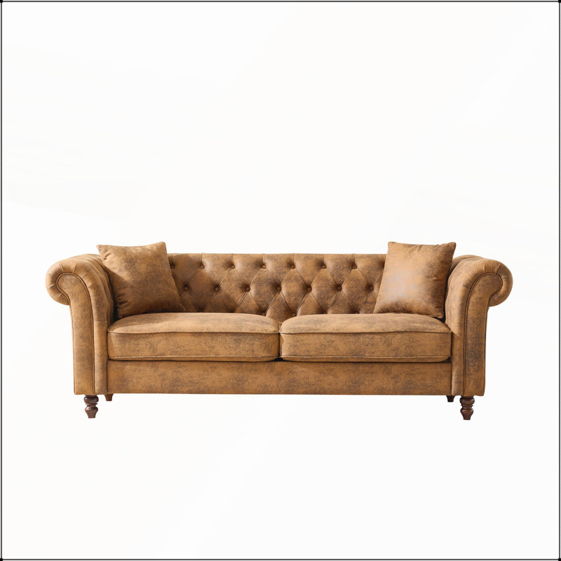 Canapé Chesterfield Tech pour salon et bureau, H 29 po x l 83,25 po x P 33 po, Noir