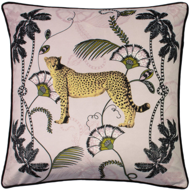 Plains Tropica Cheetah Floral Square Scatter Pillow Cover, Blush